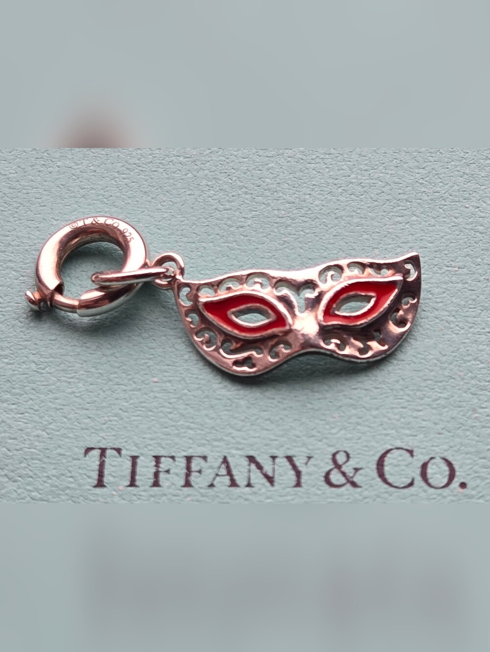 Tiffany & Co. Sterling Silver Red Enamel Carnival Masquerade Mask Charm